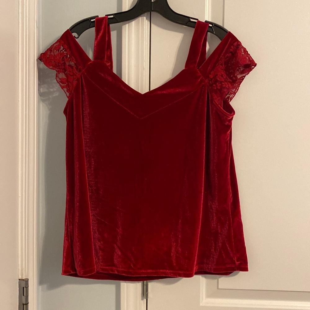 Red/Maroon Velvet Laced Shirt with Should Cut Out Feature